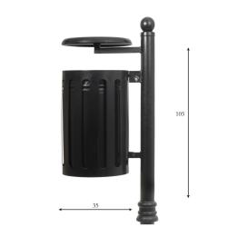 Kosz parkowy z popielnicą 110x35cm, stalowo-żeliwny 35l