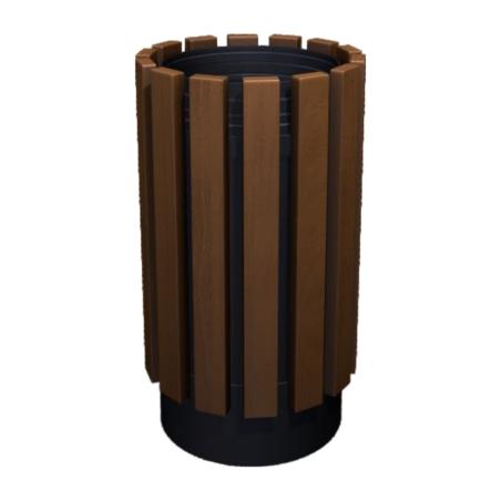 Kosz parkowy z popielnicą 60cm, stalowy z drewnem 35l