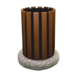 Kosz parkowy z popielnicą 60cm, stalowy z drewnem 35l