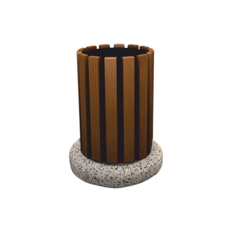 Kosz parkowy z popielnicą 60cm, stalowy z drewnem 35l