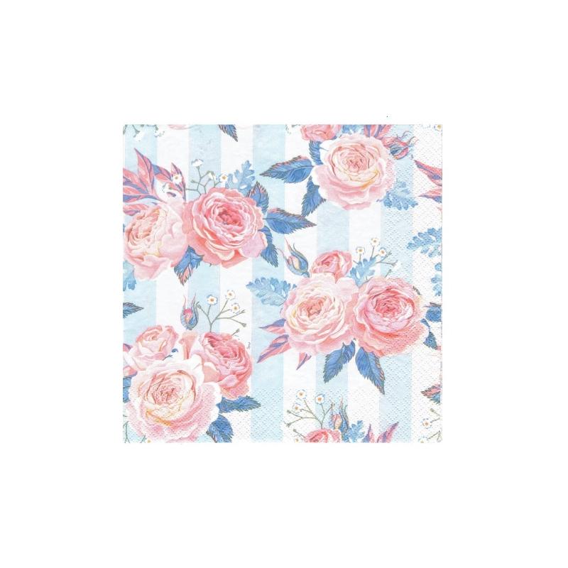 Serwetki 33x33cm Daisy Róże niebiesko-różowe POL-MAK