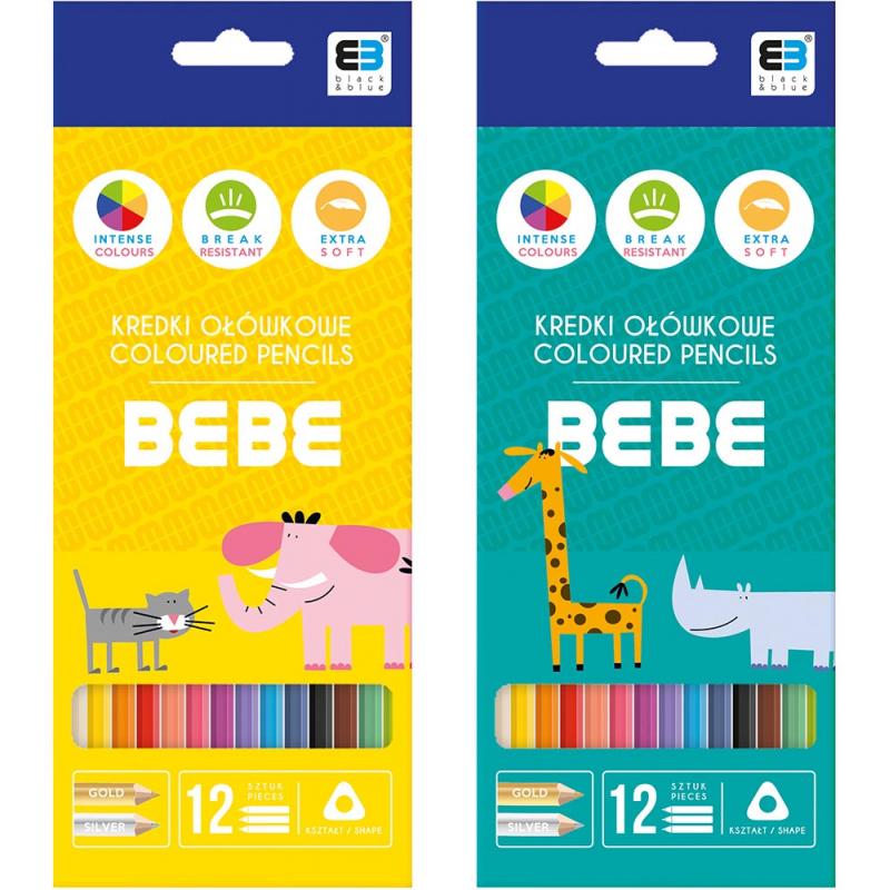 Kredki ołówkowe trójkątne BB Kids 12kol. INTERDRUK