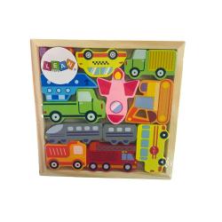 Drewniane puzzle środki transportu do dopasowania LEAN TOYS