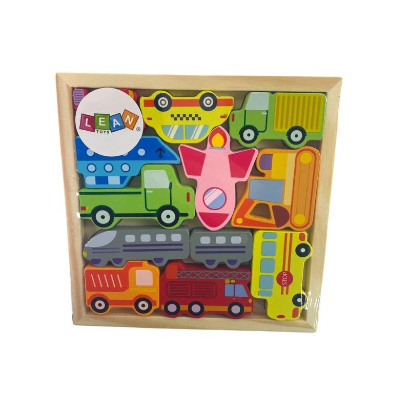 Drewniane puzzle środki transportu do dopasowania LEAN TOYS