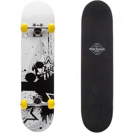 Скейтборд Метеор дерев'яний Зірки чорно-біло-жовтий