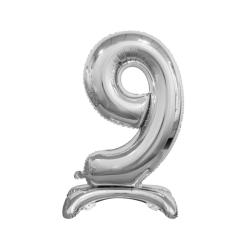 Balon foliowy B&C Cyfra stojąca 9 srebrna 74cm GO DAN
