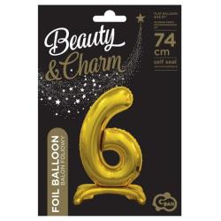 Balon foliowy B&C Cyfra stojąca 6, złota 74cm GO DAN