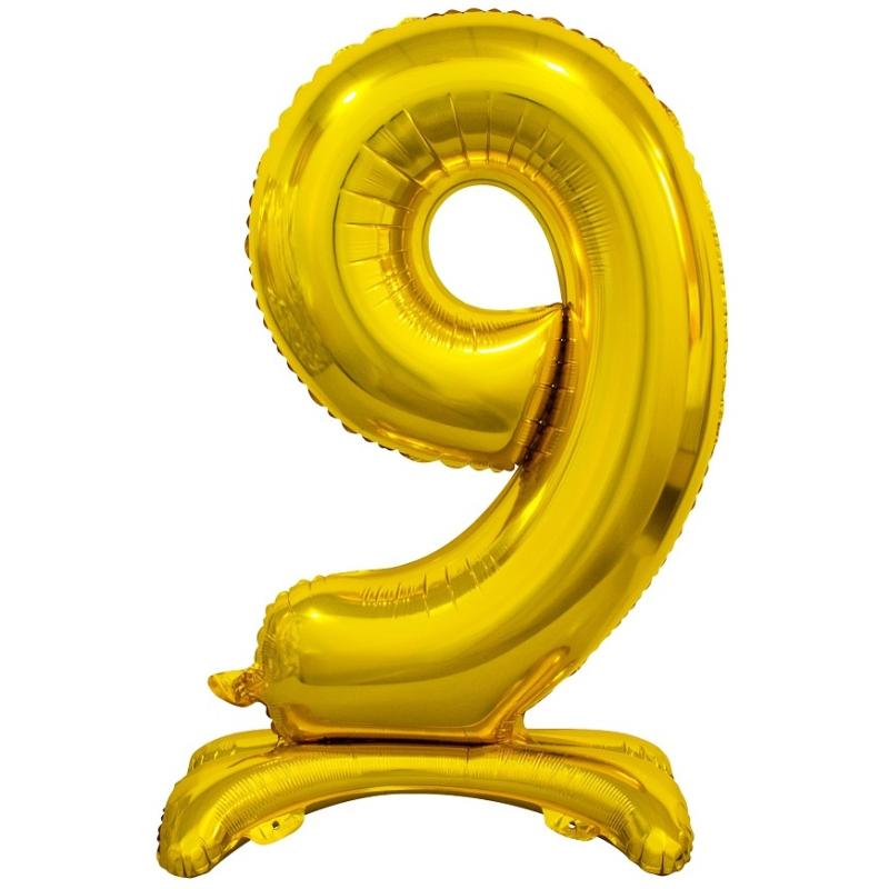 Balon foliowy B&C Cyfra stojąca 9, złota 74cm GO DAN