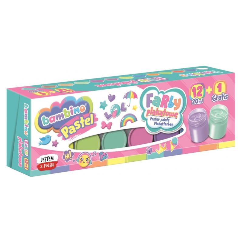 Farby plakatowe 12 kol. x 20ml Standard + kolor gratis BAMBINO