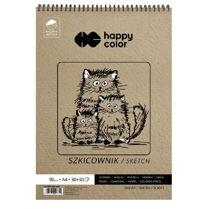 Szkicownik na spirali A4 60ark. HAPPY COLOR