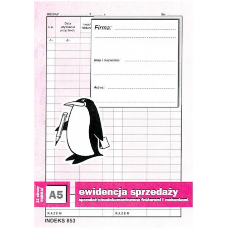 Ewidencja sprzedaży A5 853-K60