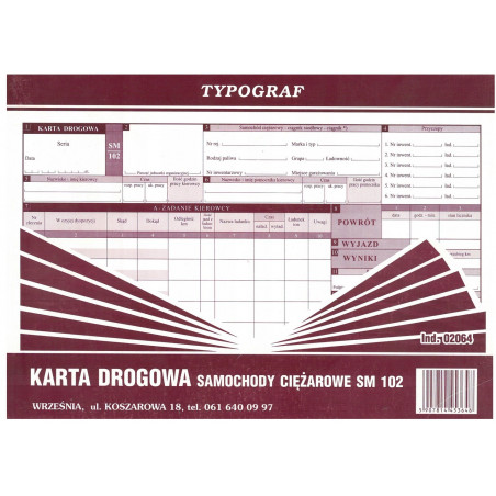 SM102 Karta drogowa A4 nienr.