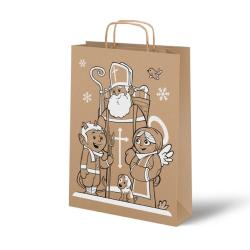 Torebka na prezent Święty Mikołaj beżowy papier