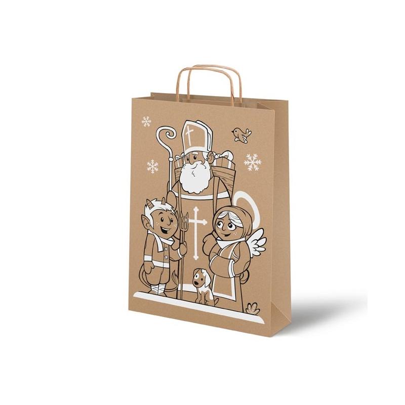 Torebka na prezent Święty Mikołaj beżowy papier