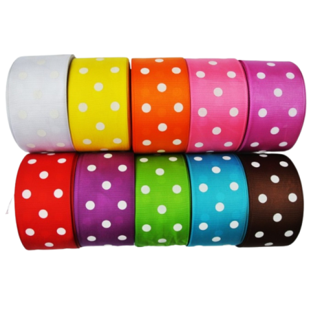 Wstążka ryps 50mmx25y w kropki różne kolory FLO-ART