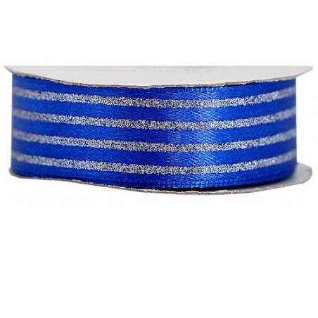 Wstążka satynowa w linie brokat 25mmx9mb chabrowa